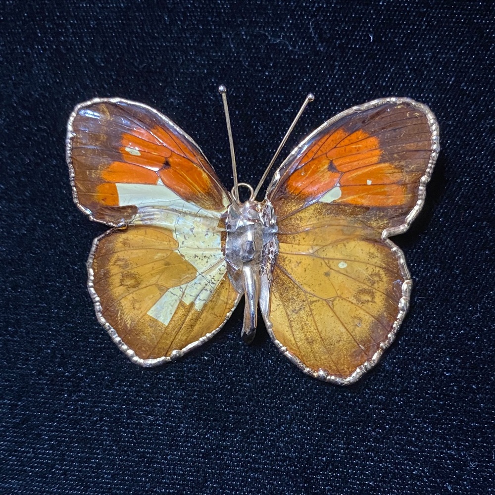 Vintage Orange Gold and Brown Butterfly Brooch lapel pin